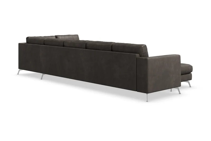 Ocean Lyx 6-sits Högervänd U-formad Soffa med Divan och Schäslong + Fotpall i Konstläder - Mörkgrå - Möbler - Soffa - Skinnsoffa