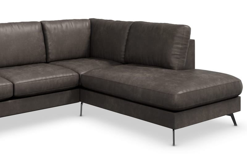 Ocean Lyx 6-sits Högervänd U-formad Soffa med Divan och Schäslong + Fotpall i Konstläder - Mörkgrå - Möbler - Soffa - Skinnsoffa