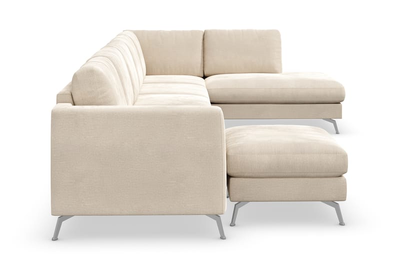 Ocean Lyx 6-sits Högervänd U-formad Soffa med Divan och Schäslong + Fotpall i Sammet - Beige - Möbler - Soffa - Divansoffa & schäslongsoffa