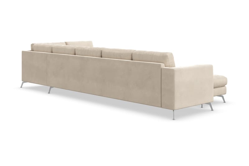 Ocean Lyx 6-sits Högervänd U-formad Soffa med Divan och Schäslong + Fotpall i Sammet - Beige - Möbler - Soffa - Divansoffa & schäslongsoffa