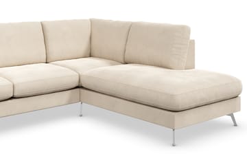 Ocean Lyx 6-sits Högervänd U-formad Soffa med Divan och Schäslong + Fotpall i Sammet - Beige - Möbler - Soffa - Divansoffa & schäslongsoffa
