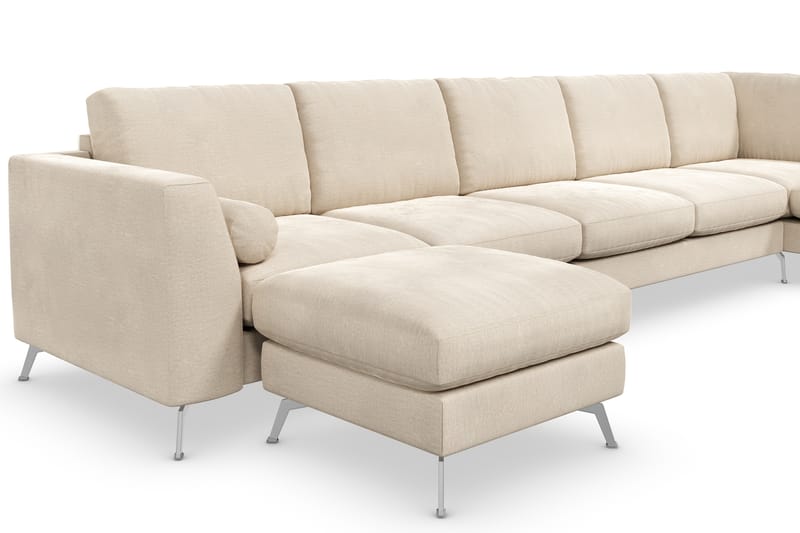 Ocean Lyx 6-sits Högervänd U-formad Soffa med Divan och Schäslong + Fotpall i Sammet - Beige - Möbler - Soffa - Divansoffa & schäslongsoffa