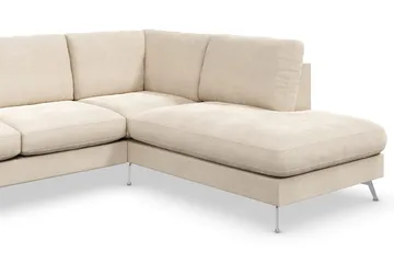 Ocean Lyx 6-sits Högervänd U-formad Soffa med Divan och Schäslong + Fotpall i Sammet - Beige - Möbler - Soffa - Sammetssoffa