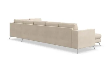 Ocean Lyx 6-sits Högervänd U-formad Soffa med Divan och Schäslong + Fotpall i Sammet - Beige - Möbler - Soffa - Sammetssoffa