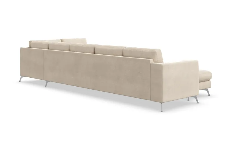 Ocean Lyx 6-sits Högervänd U-formad Soffa med Divan och Schäslong + Fotpall i Sammet - Beige - Möbler - Soffa - Sammetssoffa