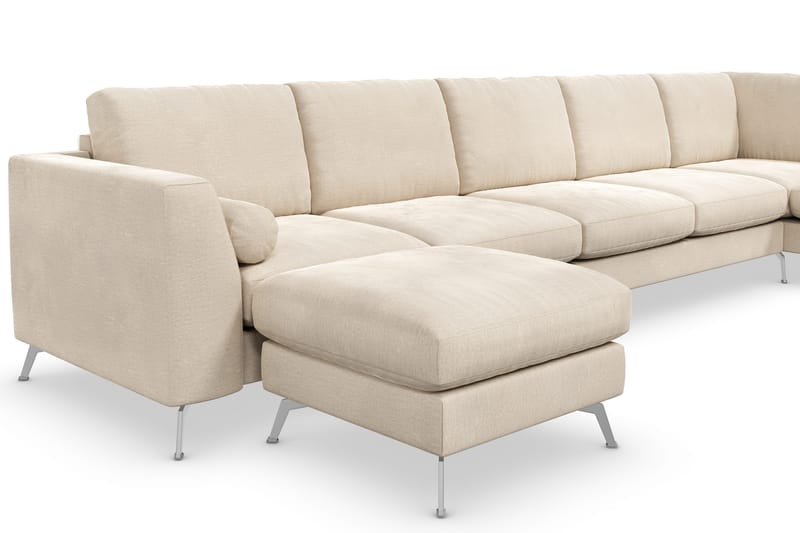 Ocean Lyx 6-sits Högervänd U-formad Soffa med Divan och Schäslong + Fotpall i Sammet - Beige - Möbler - Soffa - Sammetssoffa