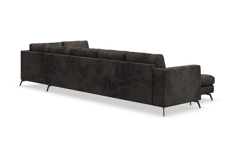 Ocean Lyx 6-sits Högervänd U-formad Soffa med Divan och Schäslong + Fotpall i Sammet - Mörkgrå - Möbler - Soffa - Sammetssoffa