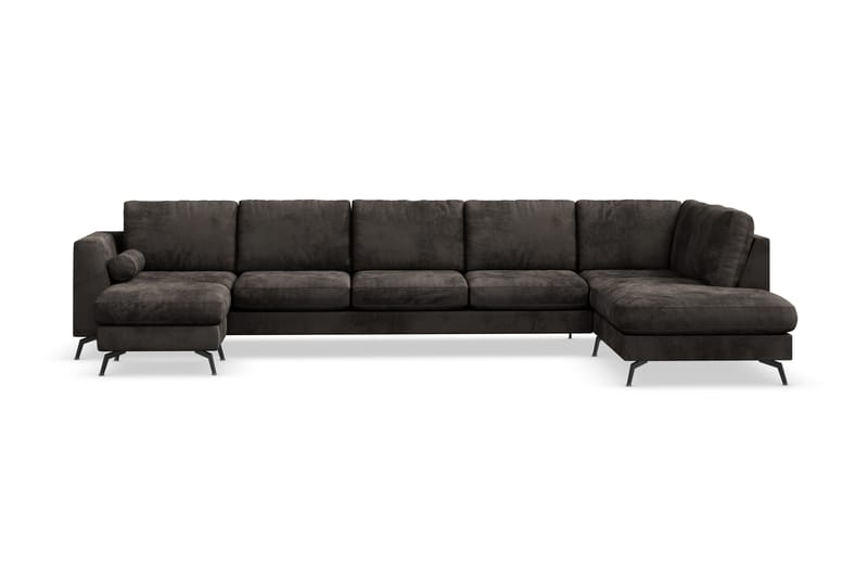 Ocean Lyx 6-sits Högervänd U-formad Soffa med Divan och Schäslong + Fotpall i Sammet - Mörkgrå - Möbler - Soffa - Divansoffa & schäslongsoffa