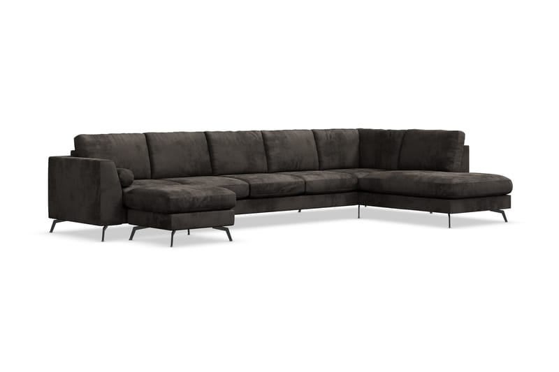 Ocean Lyx 6-sits Högervänd U-formad Soffa med Divan och Schäslong + Fotpall i Sammet - Mörkgrå - Möbler - Soffa - Divansoffa & schäslongsoffa