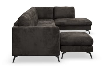 Ocean Lyx 6-sits Högervänd U-formad Soffa med Divan och Schäslong + Fotpall i Sammet - Mörkgrå - Möbler - Soffa - Divansoffa & schäslongsoffa