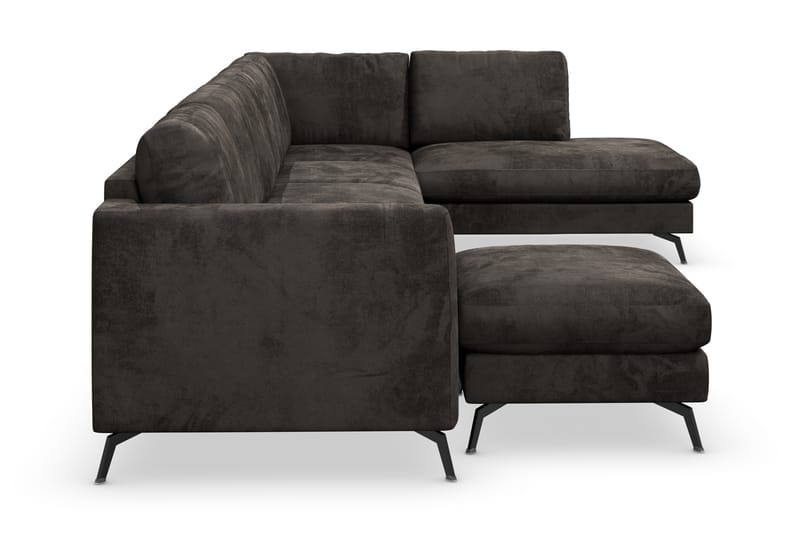 Ocean Lyx 6-sits Högervänd U-formad Soffa med Divan och Schäslong + Fotpall i Sammet - Mörkgrå - Möbler - Soffa - Divansoffa & schäslongsoffa