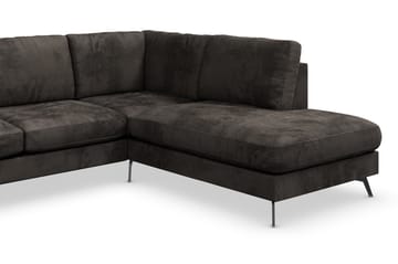Ocean Lyx 6-sits Högervänd U-formad Soffa med Divan och Schäslong + Fotpall i Sammet - Mörkgrå - Möbler - Soffa - Divansoffa & schäslongsoffa