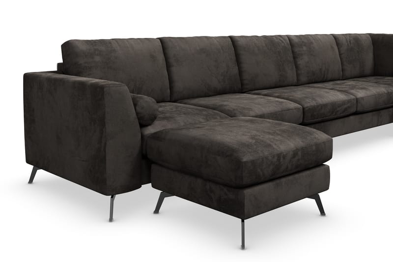 Ocean Lyx 6-sits Högervänd U-formad Soffa med Divan och Schäslong + Fotpall i Sammet - Mörkgrå - Möbler - Soffa - Divansoffa & schäslongsoffa