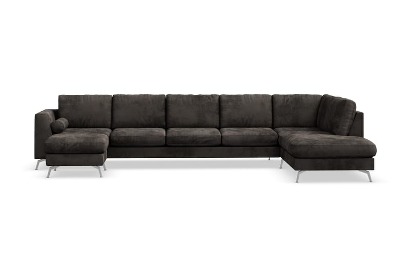 Ocean Lyx 6-sits Högervänd U-formad Soffa med Divan och Schäslong + Fotpall i Sammet - Mörkgrå - Möbler - Soffa - Divansoffa & schäslongsoffa