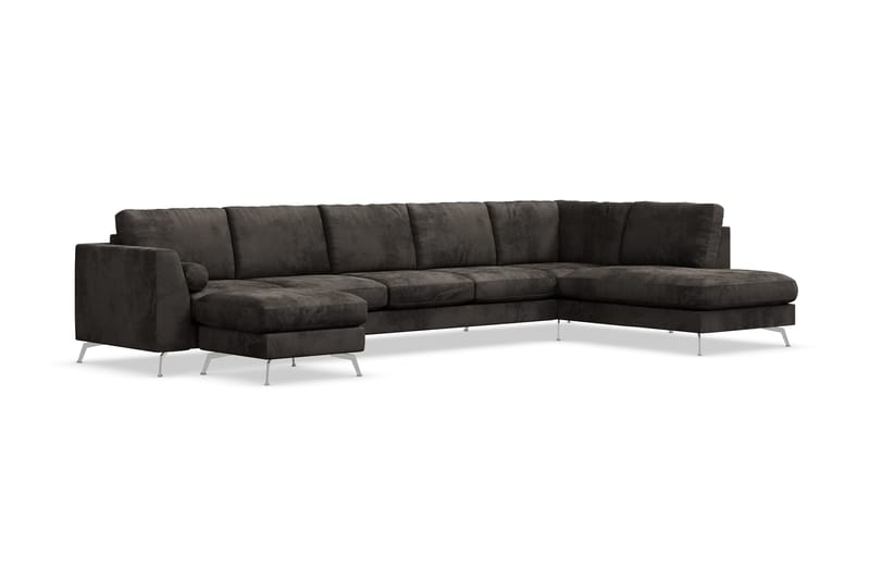 Ocean Lyx 6-sits Högervänd U-formad Soffa med Divan och Schäslong + Fotpall i Sammet - Mörkgrå - Möbler - Soffa - Divansoffa & schäslongsoffa