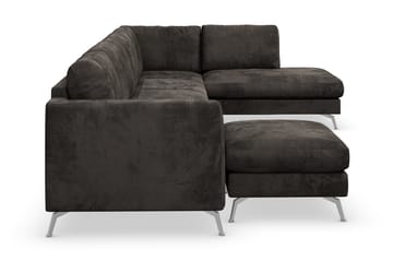 Ocean Lyx 6-sits Högervänd U-formad Soffa med Divan och Schäslong + Fotpall i Sammet - Mörkgrå - Möbler - Soffa - Divansoffa & schäslongsoffa