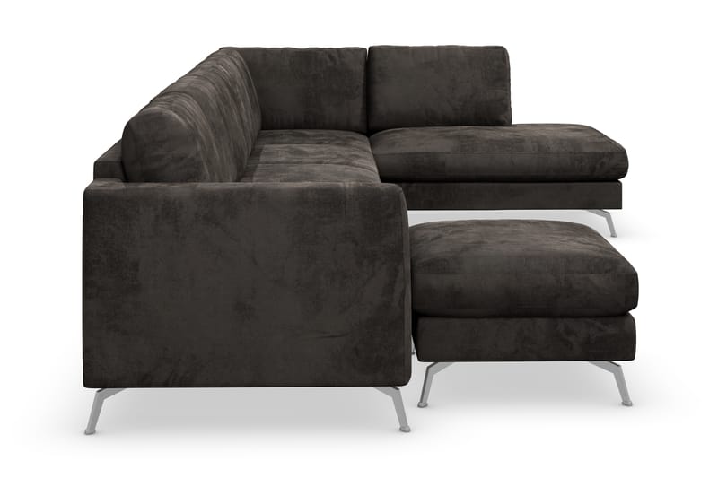 Ocean Lyx 6-sits Högervänd U-formad Soffa med Divan och Schäslong + Fotpall i Sammet - Mörkgrå - Möbler - Soffa - Divansoffa & schäslongsoffa