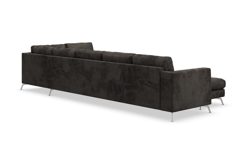 Ocean Lyx 6-sits Högervänd U-formad Soffa med Divan och Schäslong + Fotpall i Sammet - Mörkgrå - Möbler - Soffa - Divansoffa & schäslongsoffa