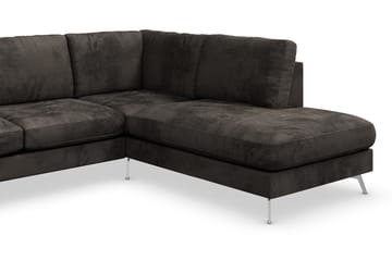 Ocean Lyx 6-sits Högervänd U-formad Soffa med Divan och Schäslong + Fotpall i Sammet - Mörkgrå - Möbler - Soffa - Divansoffa & schäslongsoffa