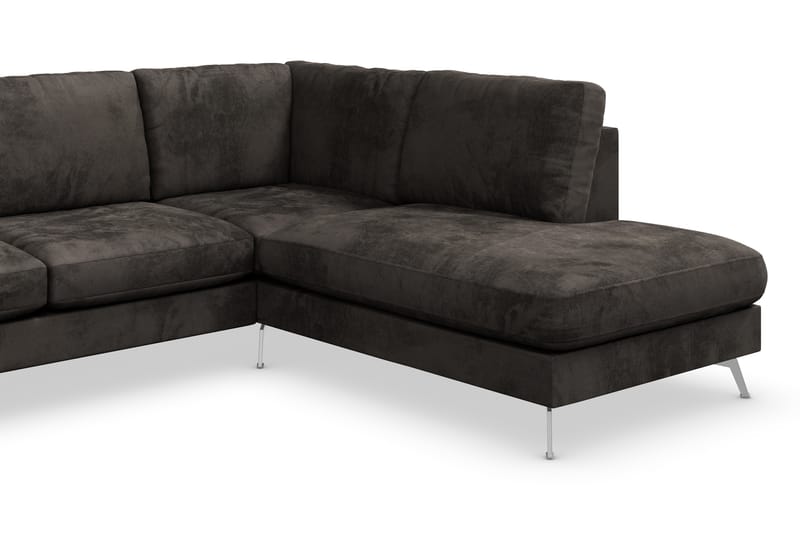 Ocean Lyx 6-sits Högervänd U-formad Soffa med Divan och Schäslong + Fotpall i Sammet - Mörkgrå - Möbler - Soffa - Divansoffa & schäslongsoffa