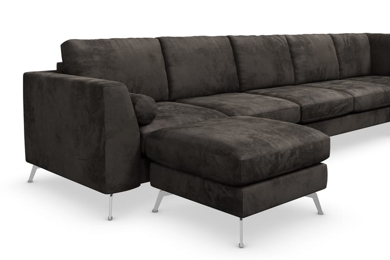 Ocean Lyx 6-sits Högervänd U-formad Soffa med Divan och Schäslong + Fotpall i Sammet - Mörkgrå - Möbler - Soffa - Divansoffa & schäslongsoffa