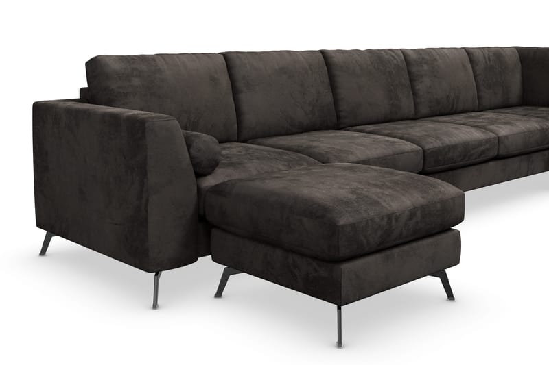 Ocean Lyx 6-sits Högervänd U-formad Soffa med Divan och Schäslong + Fotpall i Sammet - Mörkgrå - Möbler - Soffa - Sammetssoffa