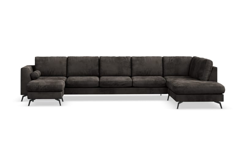 Ocean Lyx 6-sits Högervänd U-formad Soffa med Divan och Schäslong + Fotpall i Sammet, Mörkgrå