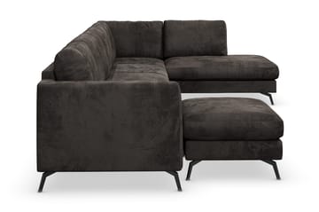 Ocean Lyx 6-sits Högervänd U-formad Soffa med Divan och Schäslong + Fotpall i Sammet - Mörkgrå - Möbler - Soffa - Sammetssoffa