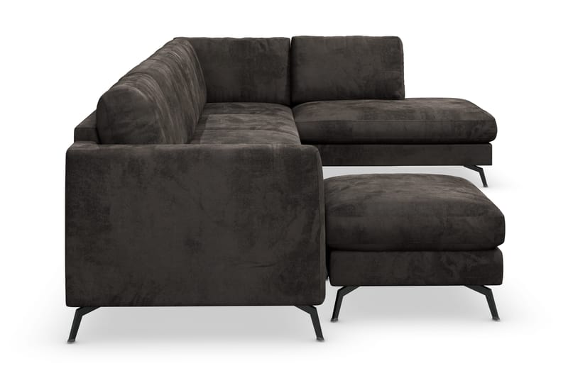Ocean Lyx 6-sits Högervänd U-formad Soffa med Divan och Schäslong + Fotpall i Sammet - Mörkgrå - Möbler - Soffa - Sammetssoffa