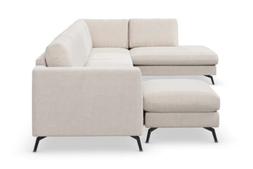 Ocean Lyx 6-sits Högervänd U-formad Soffa med Divan och Schäslong + Fotpall i Tyg - Beige - Möbler - Soffa - Divansoffa & schäslongsoffa