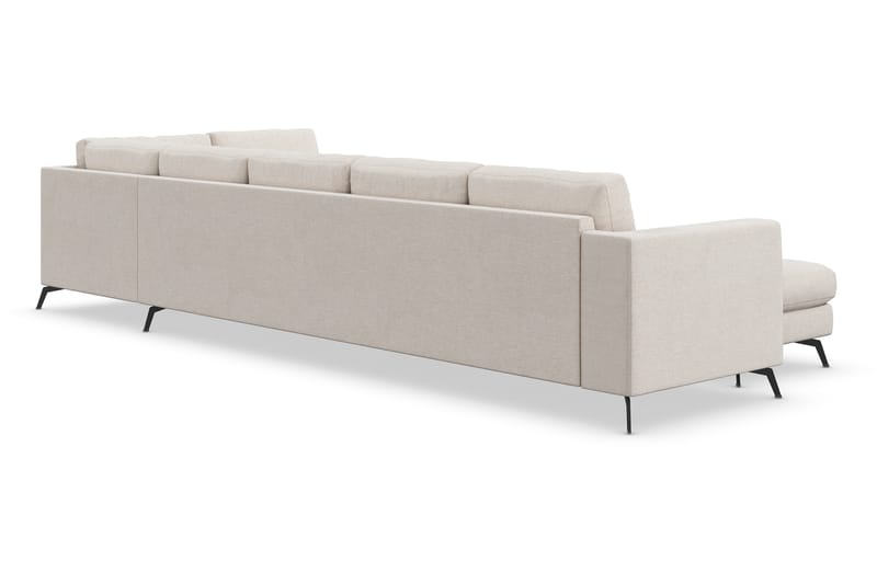 Ocean Lyx 6-sits Högervänd U-formad Soffa med Divan och Schäslong + Fotpall i Tyg - Beige - Möbler - Soffa - Divansoffa & schäslongsoffa