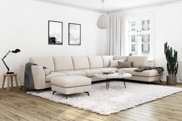 Ocean Lyx 6-sits Högervänd U-formad Soffa med Divan och Schäslong + Fotpall i Tyg - Beige - Möbler - Soffa - Divansoffa & schäslongsoffa