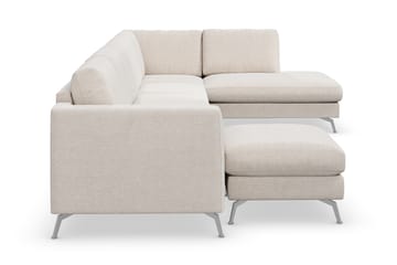 Ocean Lyx 6-sits Högervänd U-formad Soffa med Divan och Schäslong + Fotpall i Tyg - Beige - Möbler - Soffa - Divansoffa & schäslongsoffa