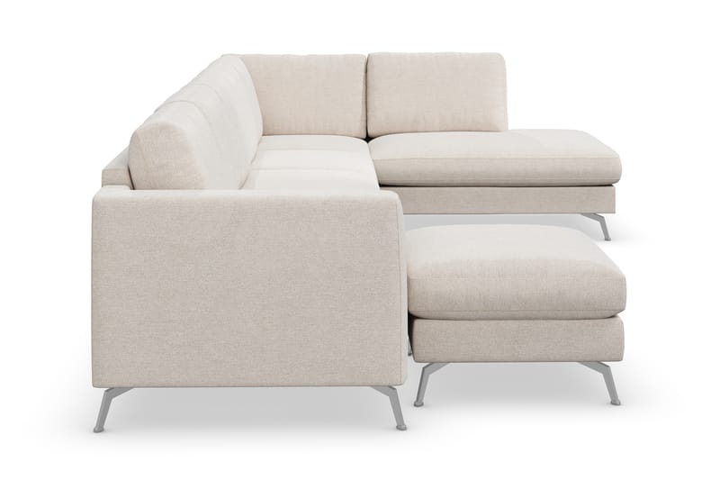 Ocean Lyx 6-sits Högervänd U-formad Soffa med Divan och Schäslong + Fotpall i Tyg - Beige - Möbler - Soffa - Divansoffa & schäslongsoffa