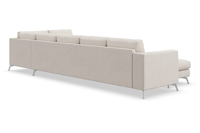 Ocean Lyx 6-sits Högervänd U-formad Soffa med Divan och Schäslong + Fotpall i Tyg - Beige - Möbler - Soffa - Divansoffa & schäslongsoffa