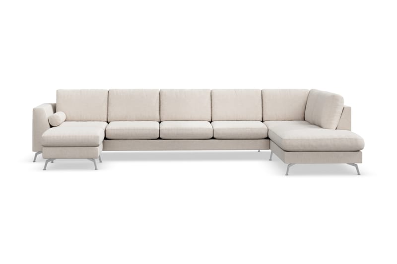 Ocean Lyx 6-sits Högervänd U-formad Soffa med Divan och Schäslong + Fotpall i Tyg - Beige - Möbler - Soffa - Divansoffa & schäslongsoffa