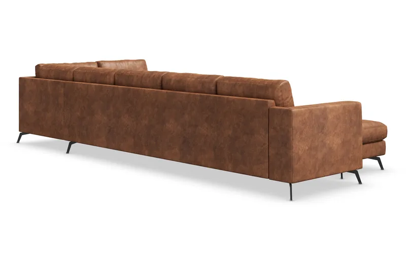 Ocean Lyx 6-sits Högervänd U-formad Soffa med Divan och Schäslong + Fotpall i Konstläder - Brun - Möbler - Soffa - Skinnsoffa