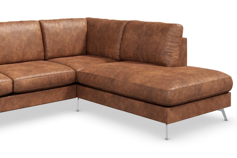 Ocean Lyx 6-sits Högervänd U-formad Soffa med Divan och Schäslong + Fotpall i Konstläder - Brun - Möbler - Soffa - Skinnsoffa