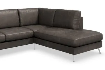 Ocean Lyx 6-sits Högervänd U-formad Soffa med Divan och Schäslong + Fotpall i Konstläder - Mörkgrå - Möbler - Soffa - Skinnsoffa