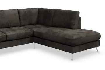 Ocean Lyx 6-sits Högervänd U-formad Soffa med Divan och Schäslong + Fotpall i Sammet - Mörkgrå - Möbler - Soffa - Sammetssoffa