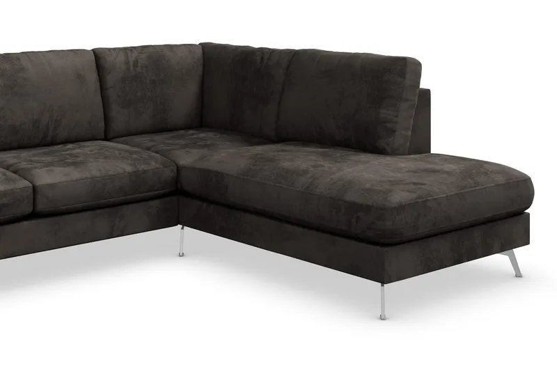 Ocean Lyx 6-sits Högervänd U-formad Soffa med Divan och Schäslong + Fotpall i Sammet - Mörkgrå - Möbler - Soffa - Sammetssoffa
