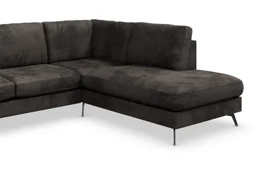 Ocean Lyx 6-sits Högervänd U-formad Soffa med Divan och Schäslong + Fotpall i Sammet - Mörkgrå - Möbler - Soffa - Sammetssoffa