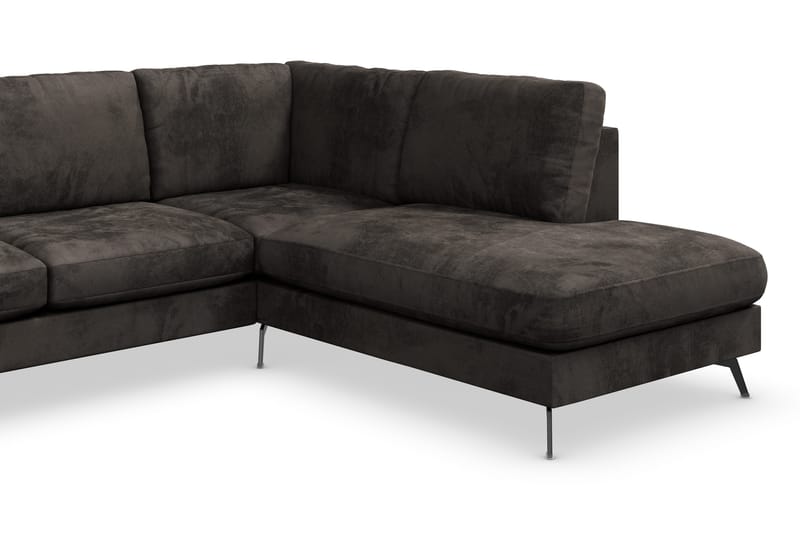 Ocean Lyx 6-sits Högervänd U-formad Soffa med Divan och Schäslong + Fotpall i Sammet - Mörkgrå - Möbler - Soffa - Sammetssoffa