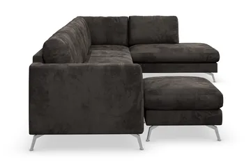 Ocean Lyx 6-sits Högervänd U-formad Soffa med Divan och Schäslong + Fotpall i Sammet - Mörkgrå - Möbler - Soffa - Sammetssoffa