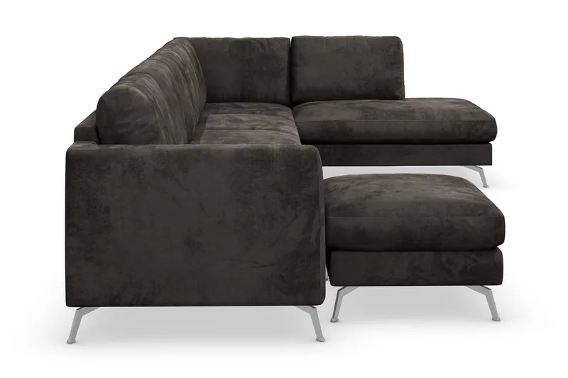 Ocean Lyx 6-sits Högervänd U-formad Soffa med Divan och Schäslong + Fotpall i Sammet - Mörkgrå - Möbler - Soffa - Sammetssoffa