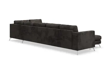 Ocean Lyx 6-sits Högervänd U-formad Soffa med Divan och Schäslong + Fotpall i Sammet - Mörkgrå - Möbler - Soffa - Sammetssoffa