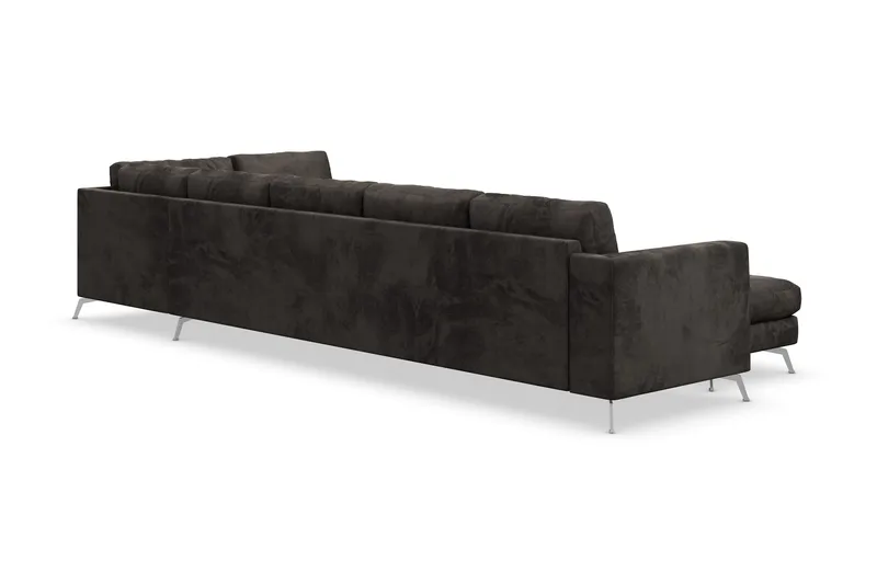 Ocean Lyx 6-sits Högervänd U-formad Soffa med Divan och Schäslong + Fotpall i Sammet - Mörkgrå - Möbler - Soffa - Sammetssoffa