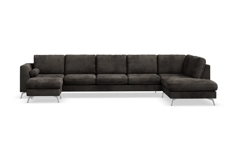 Ocean Lyx 6-sits Högervänd U-formad Soffa med Divan och Schäslong + Fotpall i Sammet - Mörkgrå - Möbler - Soffa - Sammetssoffa