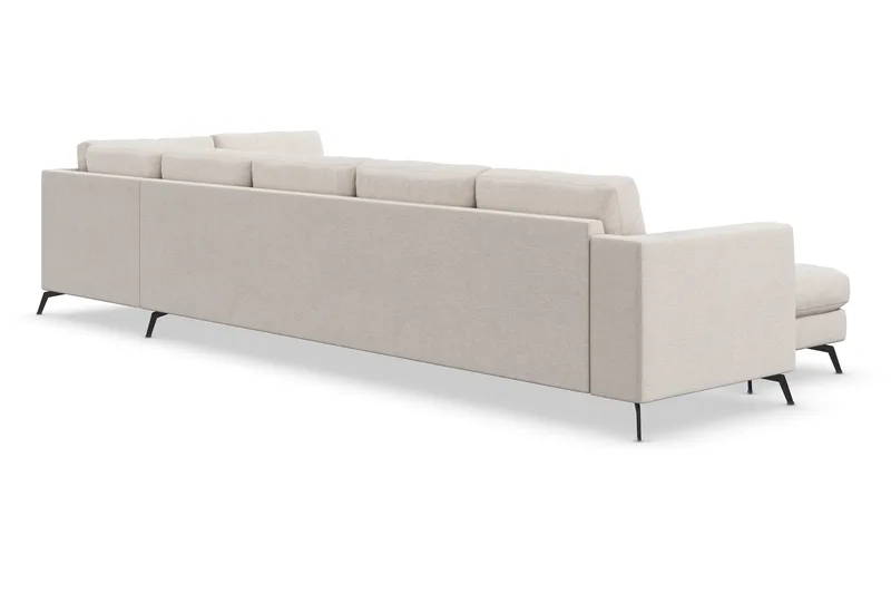 Ocean Lyx 6-sits Högervänd U-formad Soffa med Divan och Schäslong + Fotpall i Tyg - Beige - Möbler - Soffa - U-soffa