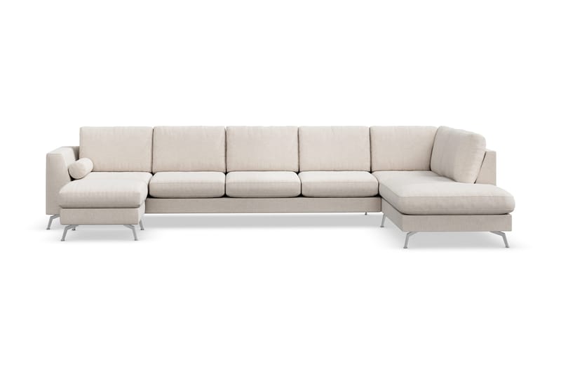 Ocean Lyx 6-sits Högervänd U-formad Soffa med Divan och Schäslong + Fotpall i Tyg - Beige - Möbler - Soffa - U-soffa